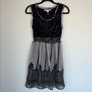 Y2K American Rag Sequin Whimsical Lettuce Edge Boho Midi Dress